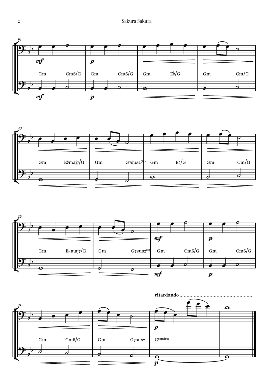 Sakura Sakura (Cherry Blossoms) – BEAUTIFUL DUET Trombone Duet scores gallery preview page 2