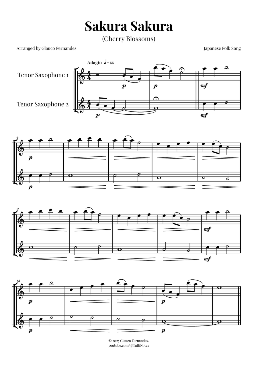 Sakura Sakura (Cherry Blossoms) – BEAUTIFUL DUET Woodwind Duet scores gallery preview page 1