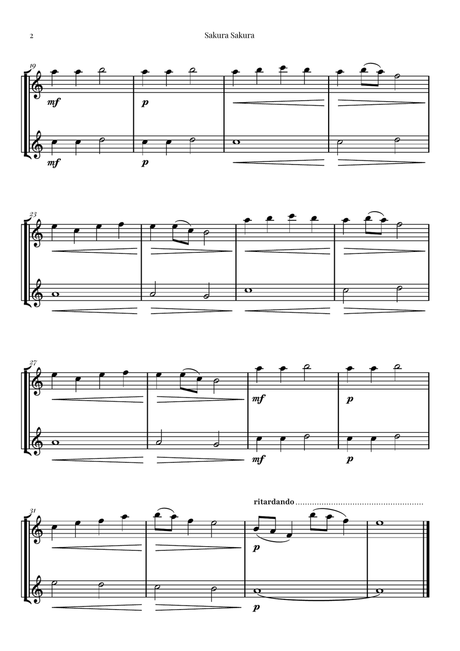 Sakura Sakura (Cherry Blossoms) – BEAUTIFUL DUET Woodwind Duet scores gallery preview page 2
