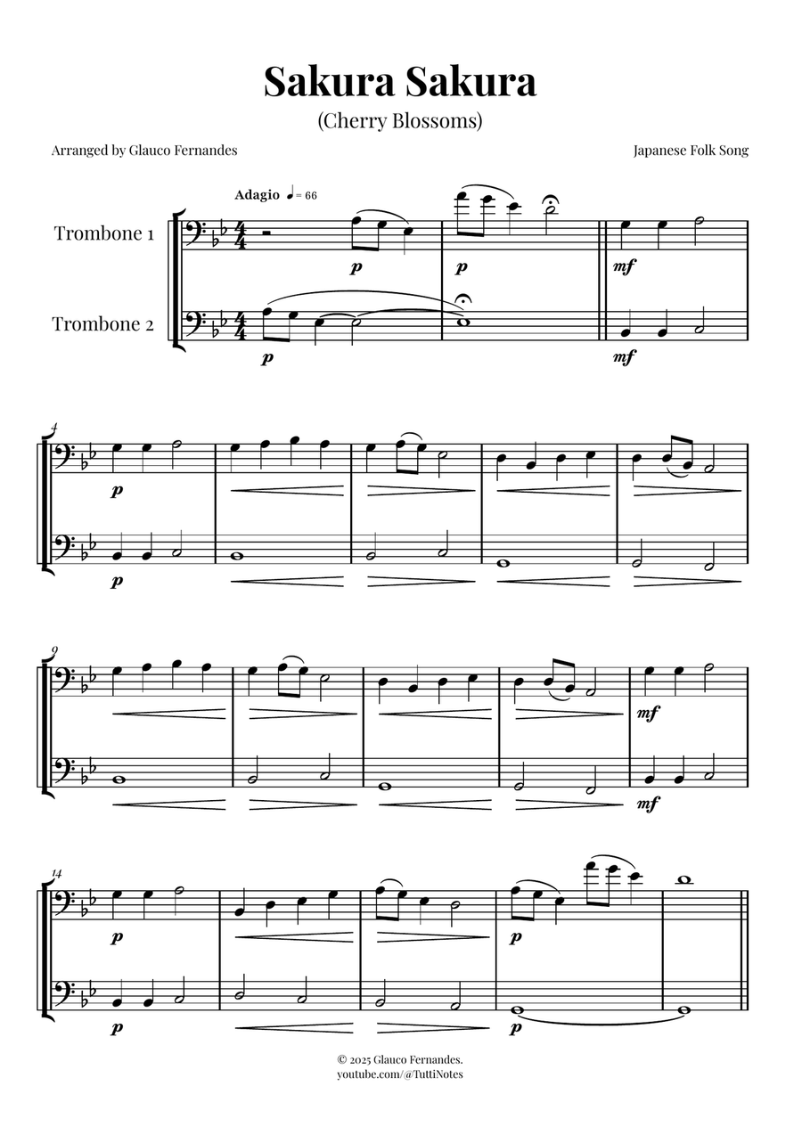 Sakura Sakura (Cherry Blossoms) – BEAUTIFUL DUET Trombone Duet scores gallery preview page 1