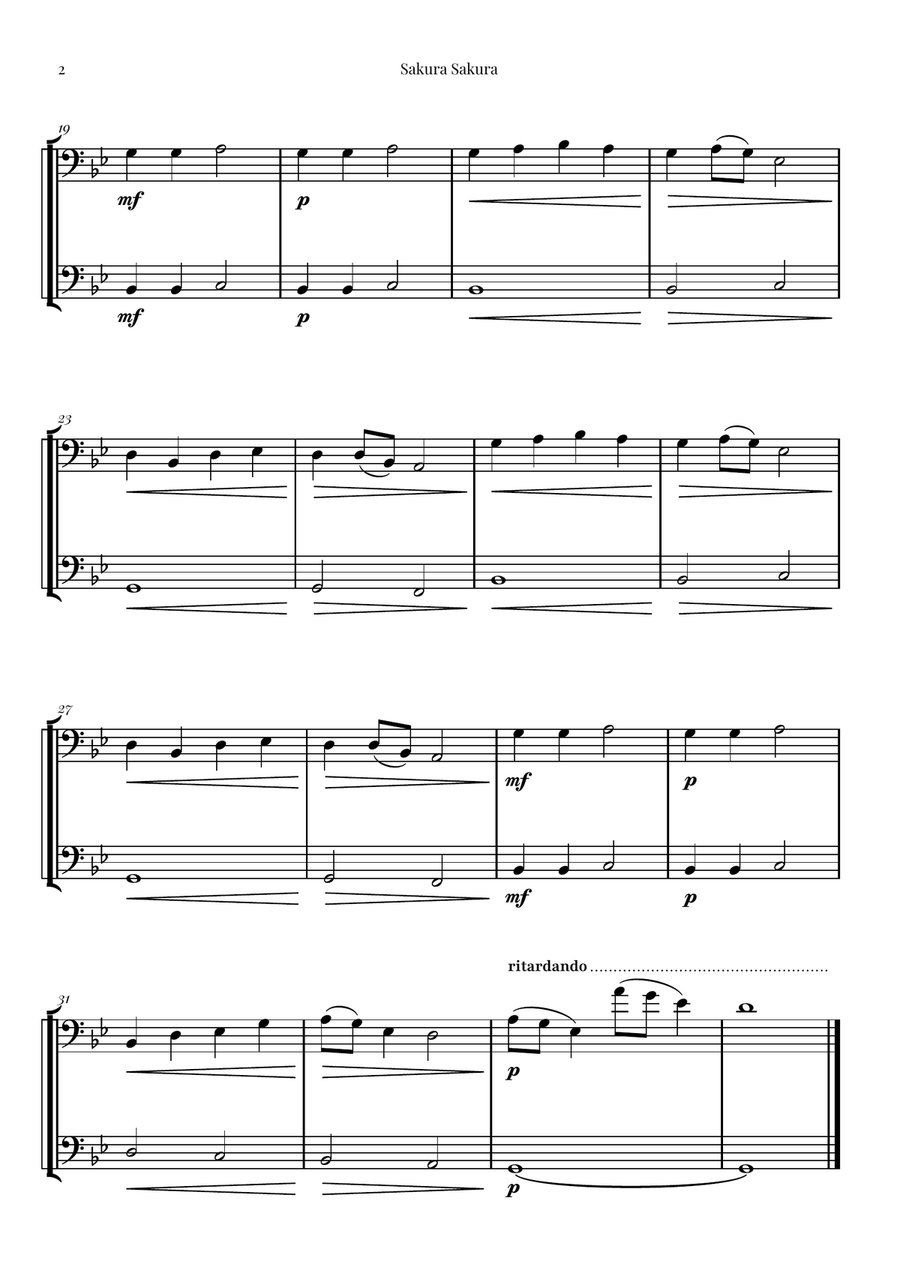 Sakura Sakura (Cherry Blossoms) – BEAUTIFUL DUET Trombone Duet scores gallery preview page 2