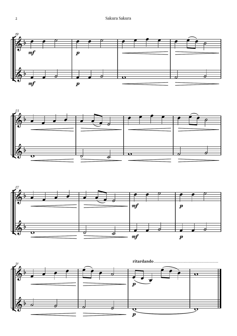 Sakura Sakura (Cherry Blossoms) – BEAUTIFUL DUET Brass Duet scores gallery preview page 2