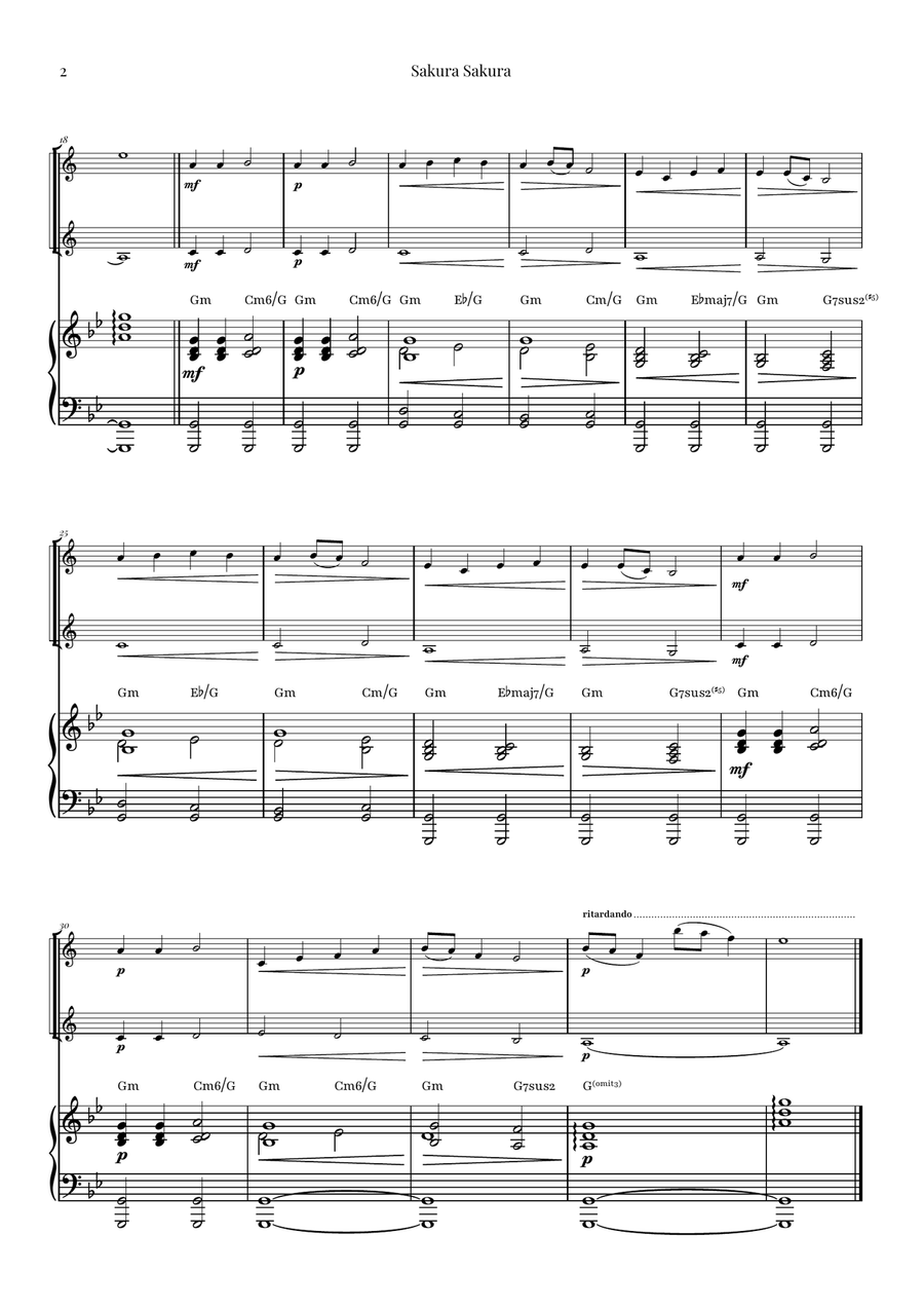 Sakura Sakura (Cherry Blossoms) – BEAUTIFUL DUET Trumpet Duet scores gallery preview page 2