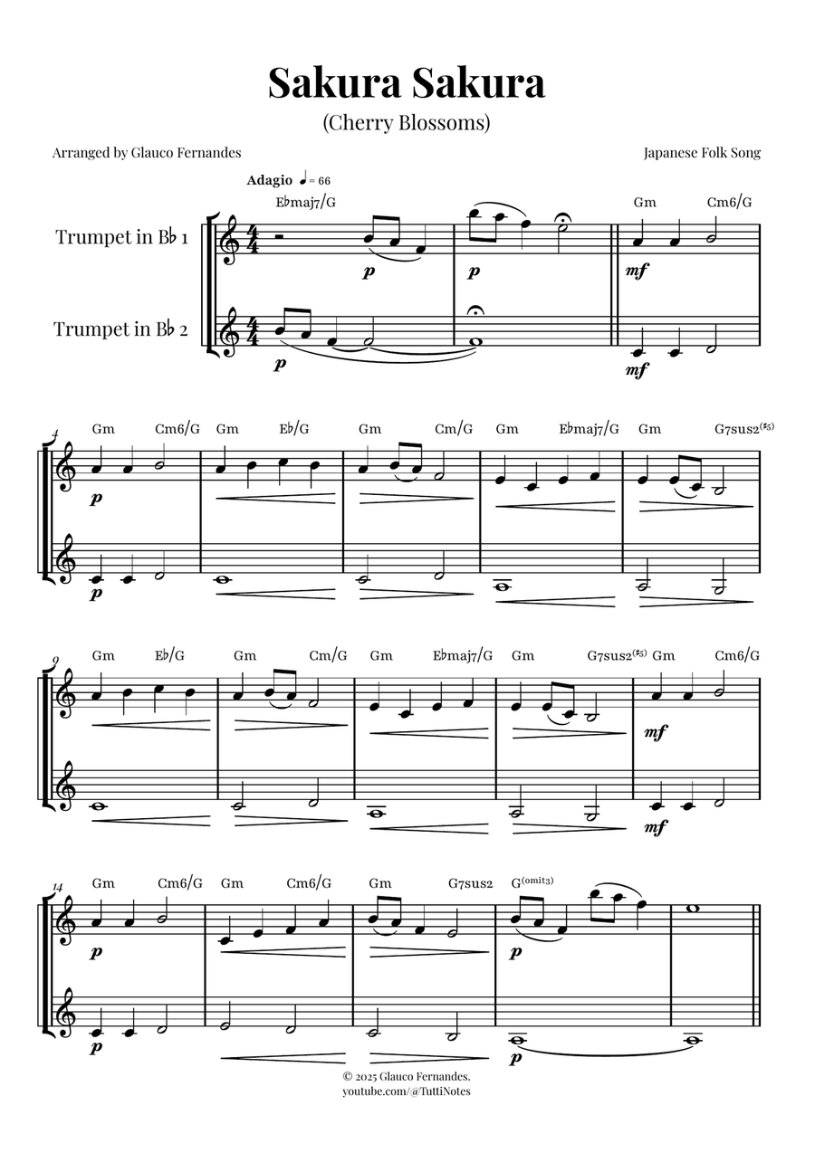 Sakura Sakura (Cherry Blossoms) – BEAUTIFUL DUET Trumpet Duet scores gallery preview page 1