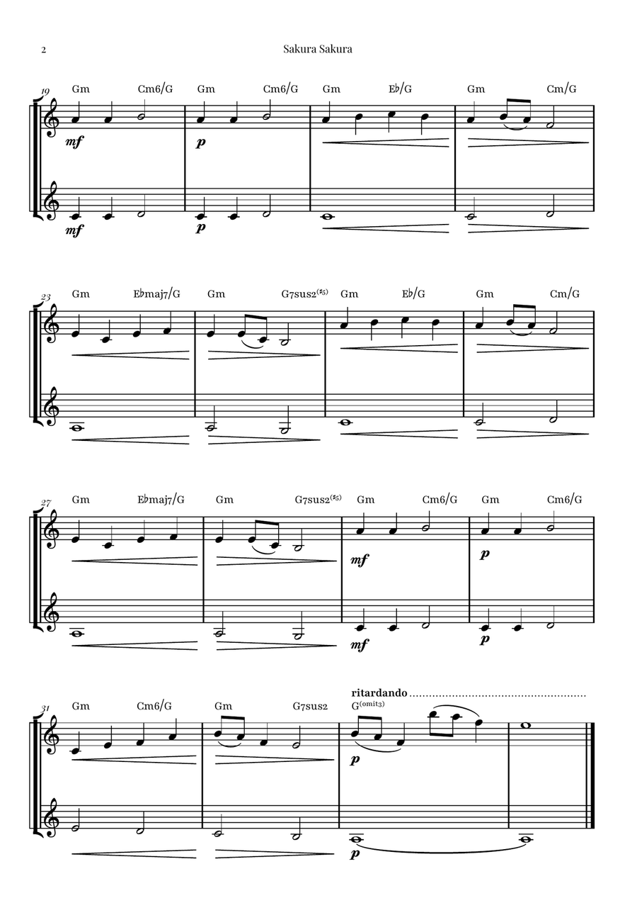 Sakura Sakura (Cherry Blossoms) – BEAUTIFUL DUET Trumpet Duet scores gallery preview page 2