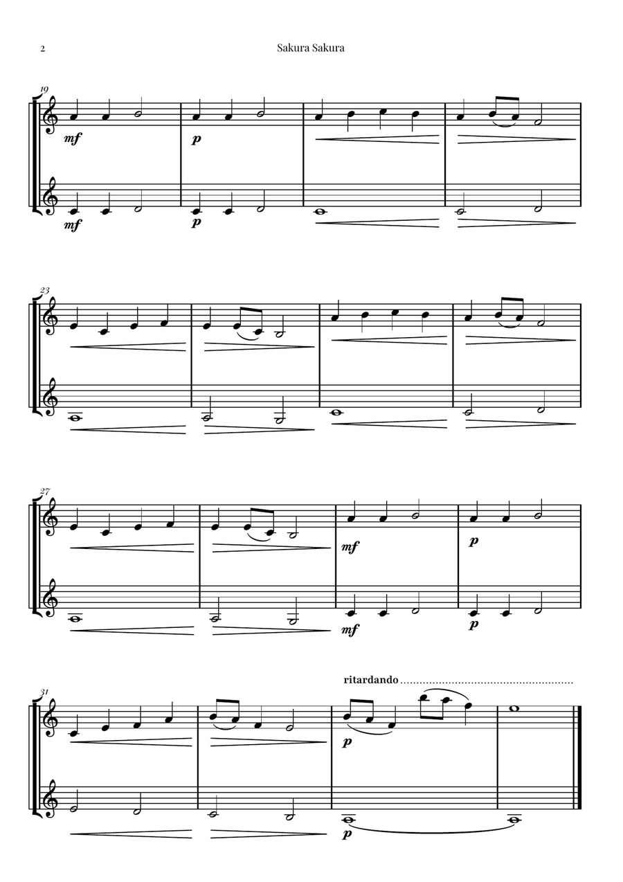 Sakura Sakura (Cherry Blossoms) – BEAUTIFUL DUET Trumpet Duet scores gallery preview page 2
