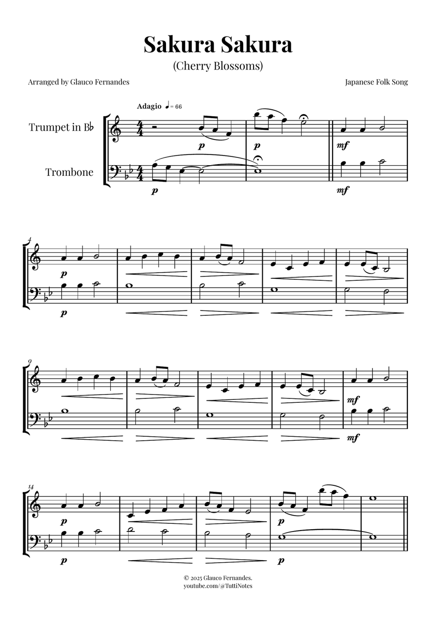 Sakura Sakura (Cherry Blossoms) – BEAUTIFUL DUET Brass Duet scores gallery preview page 1