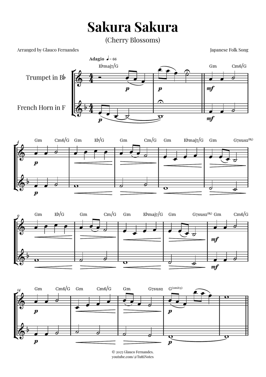 Sakura Sakura (Cherry Blossoms) – BEAUTIFUL DUET Brass Duet scores gallery preview page 1