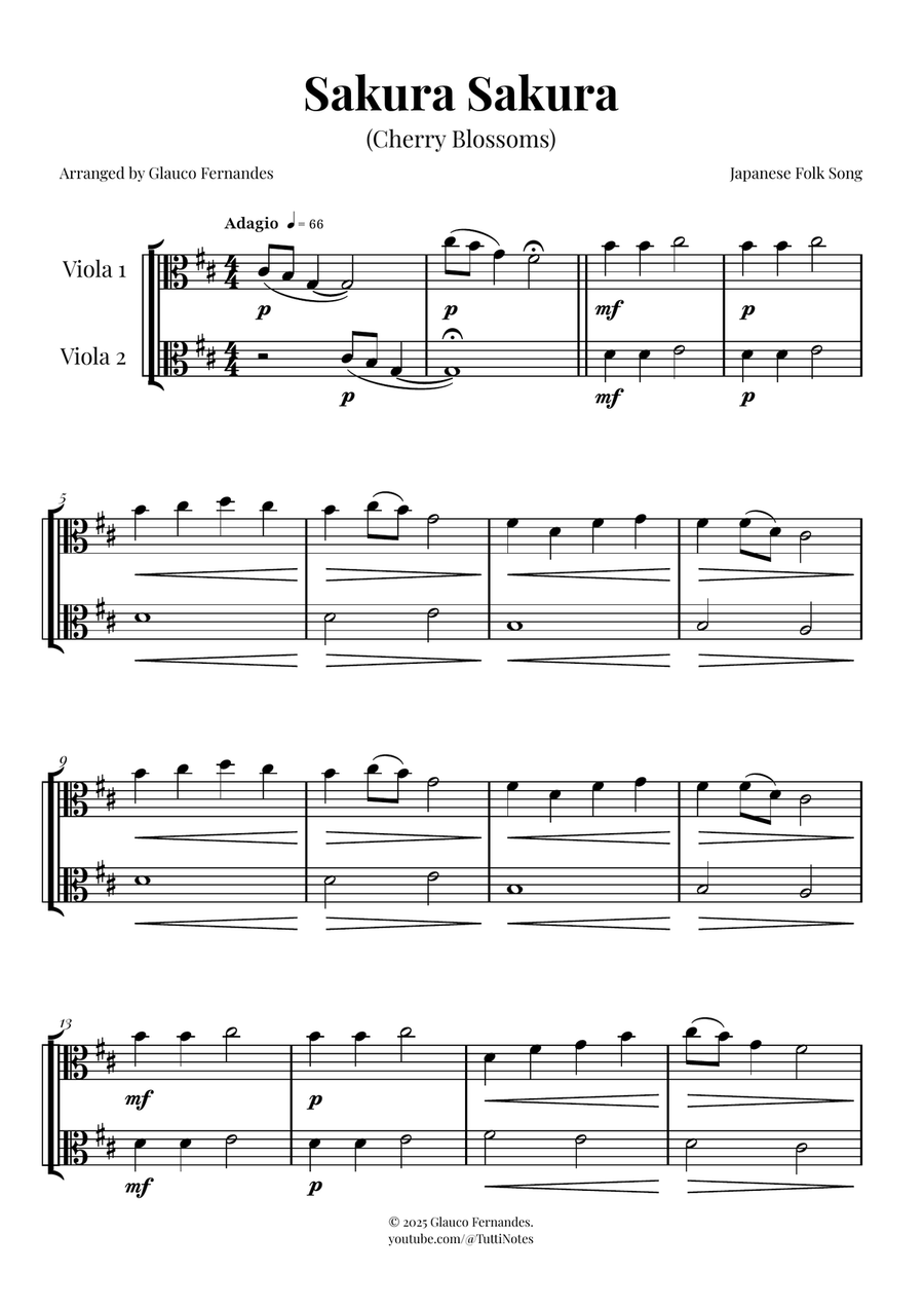 Sakura Sakura (Cherry Blossoms) – BEAUTIFUL DUET String Duet scores gallery preview page 1
