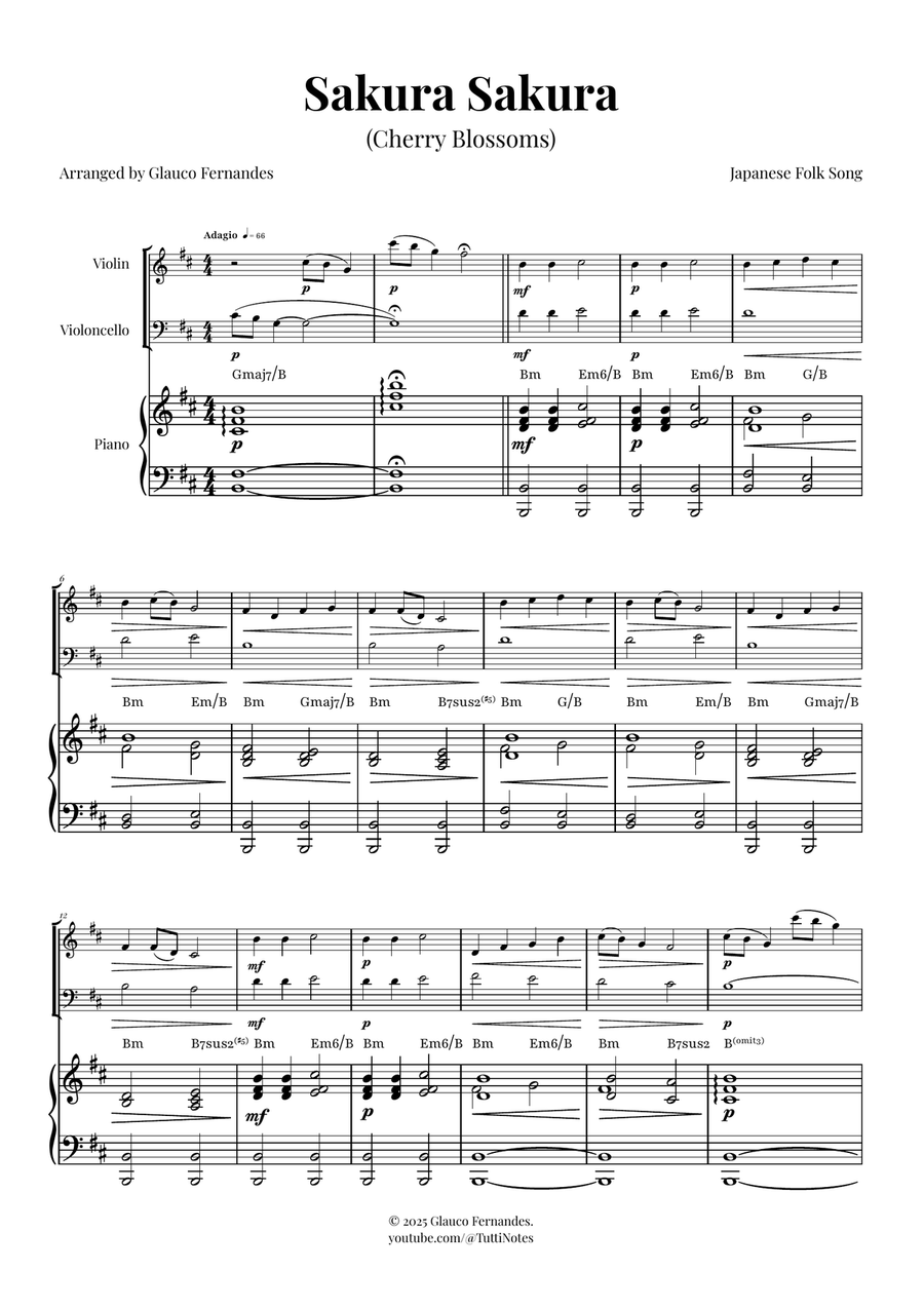 Sakura Sakura (Cherry Blossoms) – BEAUTIFUL DUET Piano Trio scores gallery preview page 1