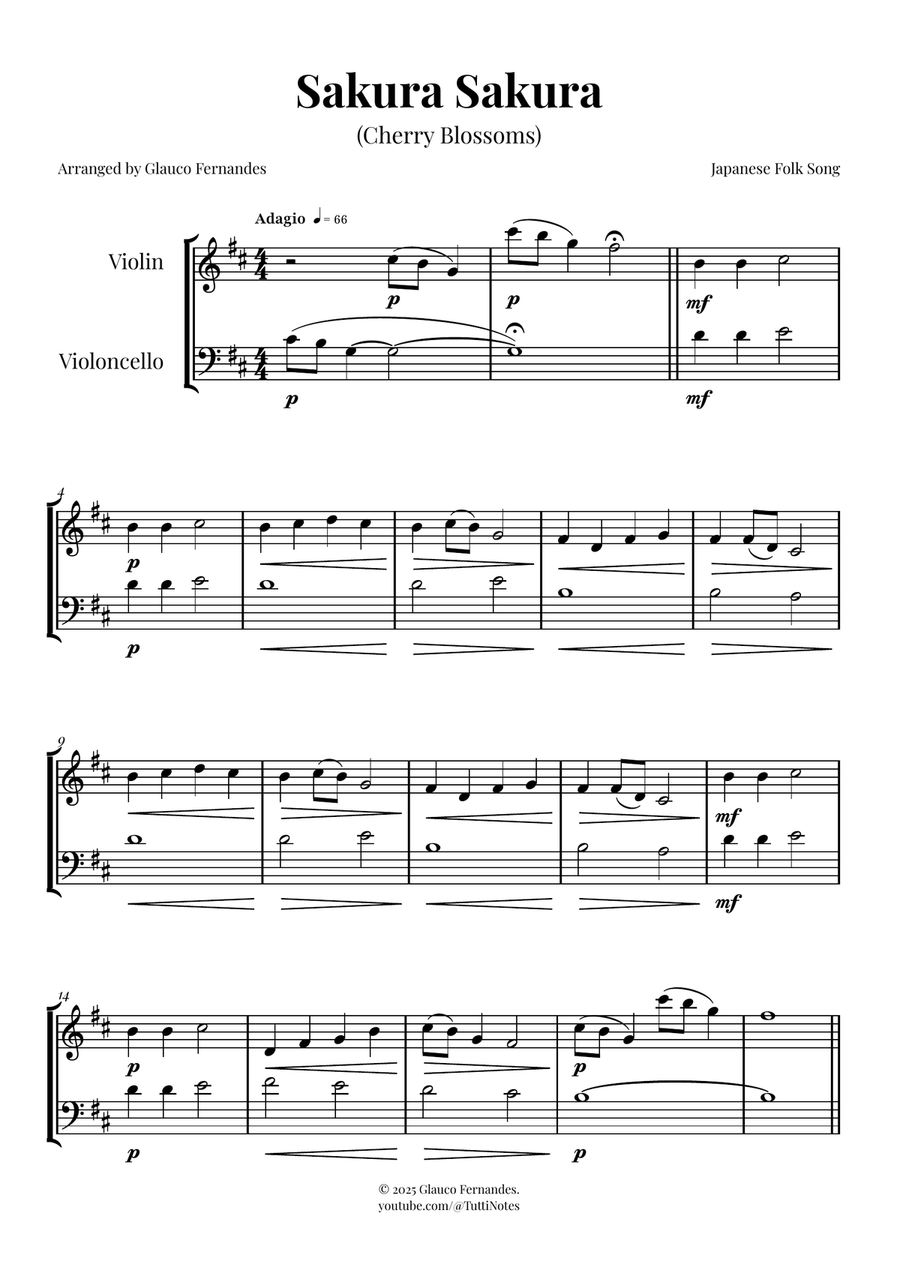 Sakura Sakura (Cherry Blossoms) – BEAUTIFUL DUET String Duet scores gallery preview page 1