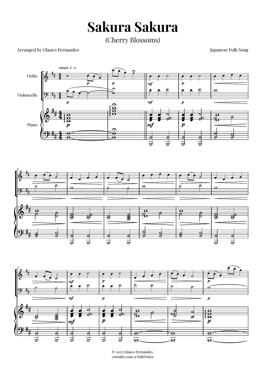 Sakura Sakura (Cherry Blossoms) – BEAUTIFUL DUET Piano Trio scores gallery preview page 1