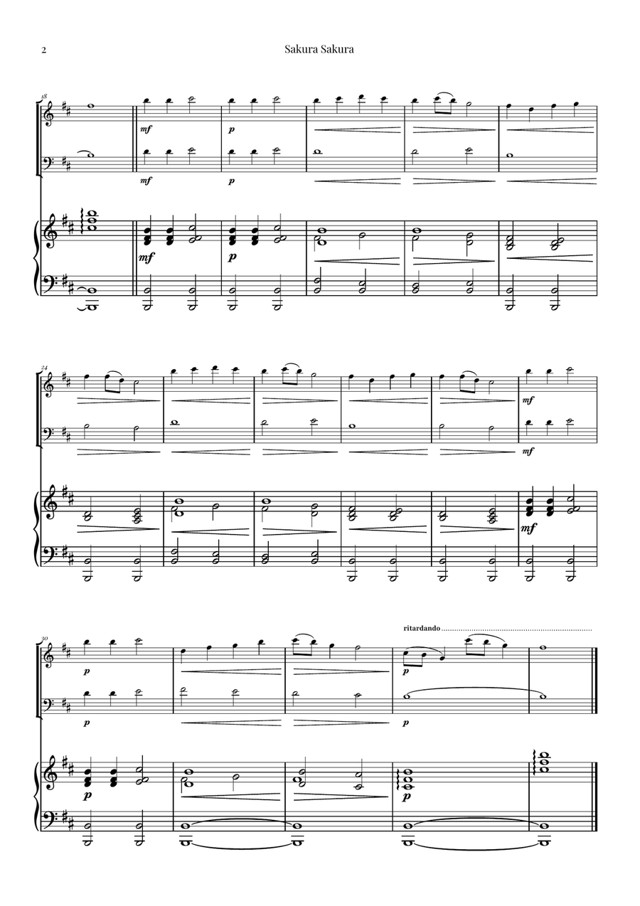 Sakura Sakura (Cherry Blossoms) – BEAUTIFUL DUET Piano Trio scores gallery preview page 2