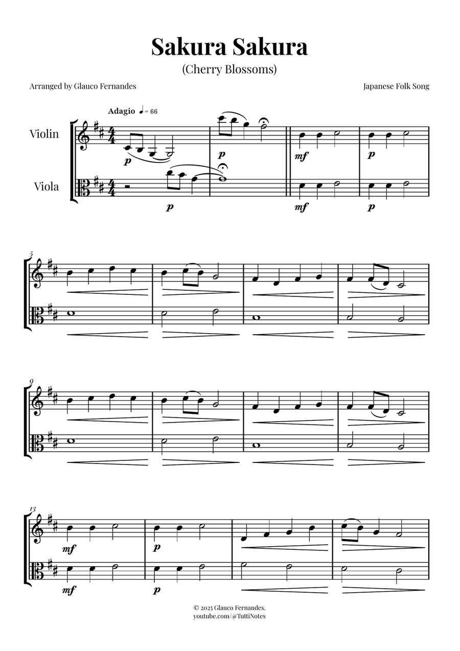 Sakura Sakura (Cherry Blossoms) – BEAUTIFUL DUET String Duet scores gallery preview page 1