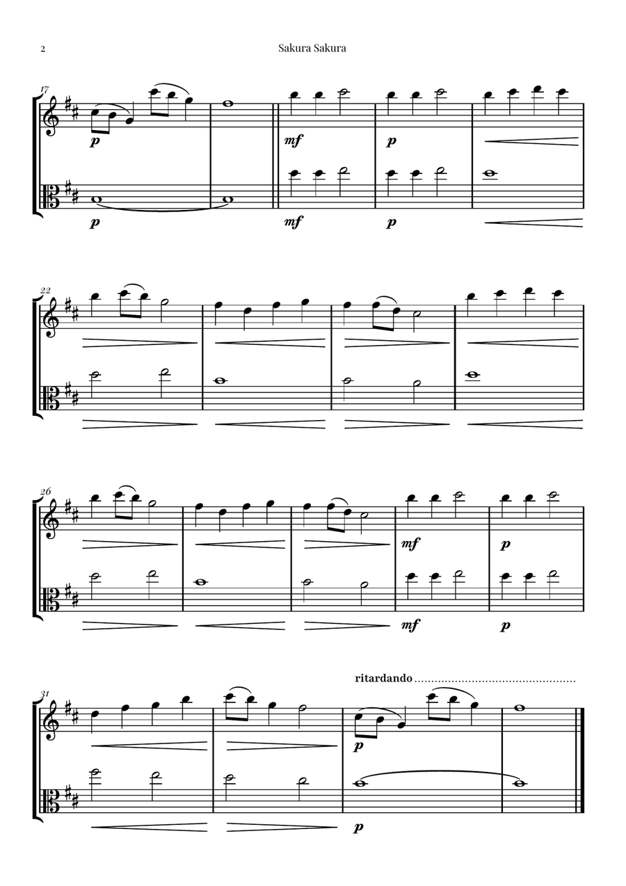 Sakura Sakura (Cherry Blossoms) – BEAUTIFUL DUET String Duet scores gallery preview page 2