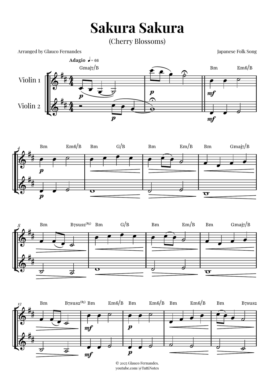 Sakura Sakura (Cherry Blossoms) – BEAUTIFUL DUET String Duet scores gallery preview page 1