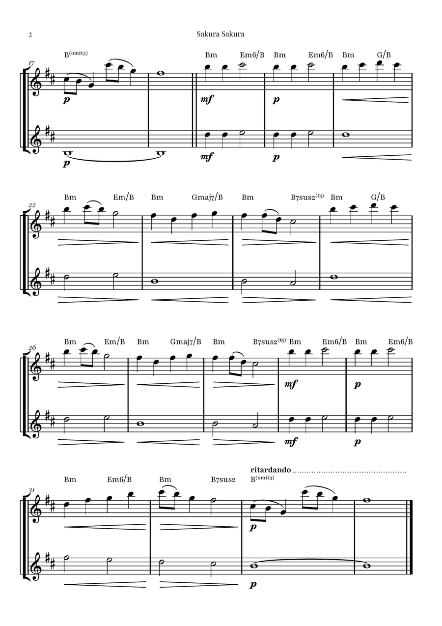 Sakura Sakura (Cherry Blossoms) – BEAUTIFUL DUET String Duet scores gallery preview page 2