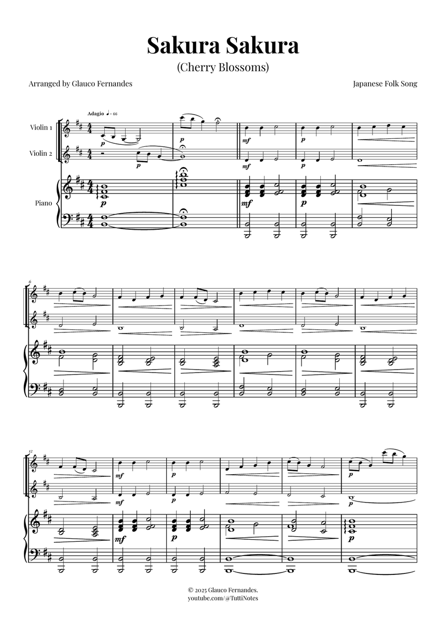 Sakura Sakura (Cherry Blossoms) – BEAUTIFUL DUET String Duet scores gallery preview page 1