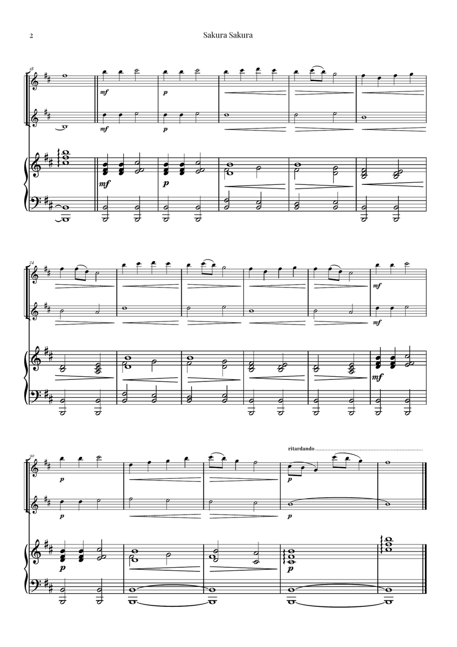 Sakura Sakura (Cherry Blossoms) – BEAUTIFUL DUET String Duet scores gallery preview page 2
