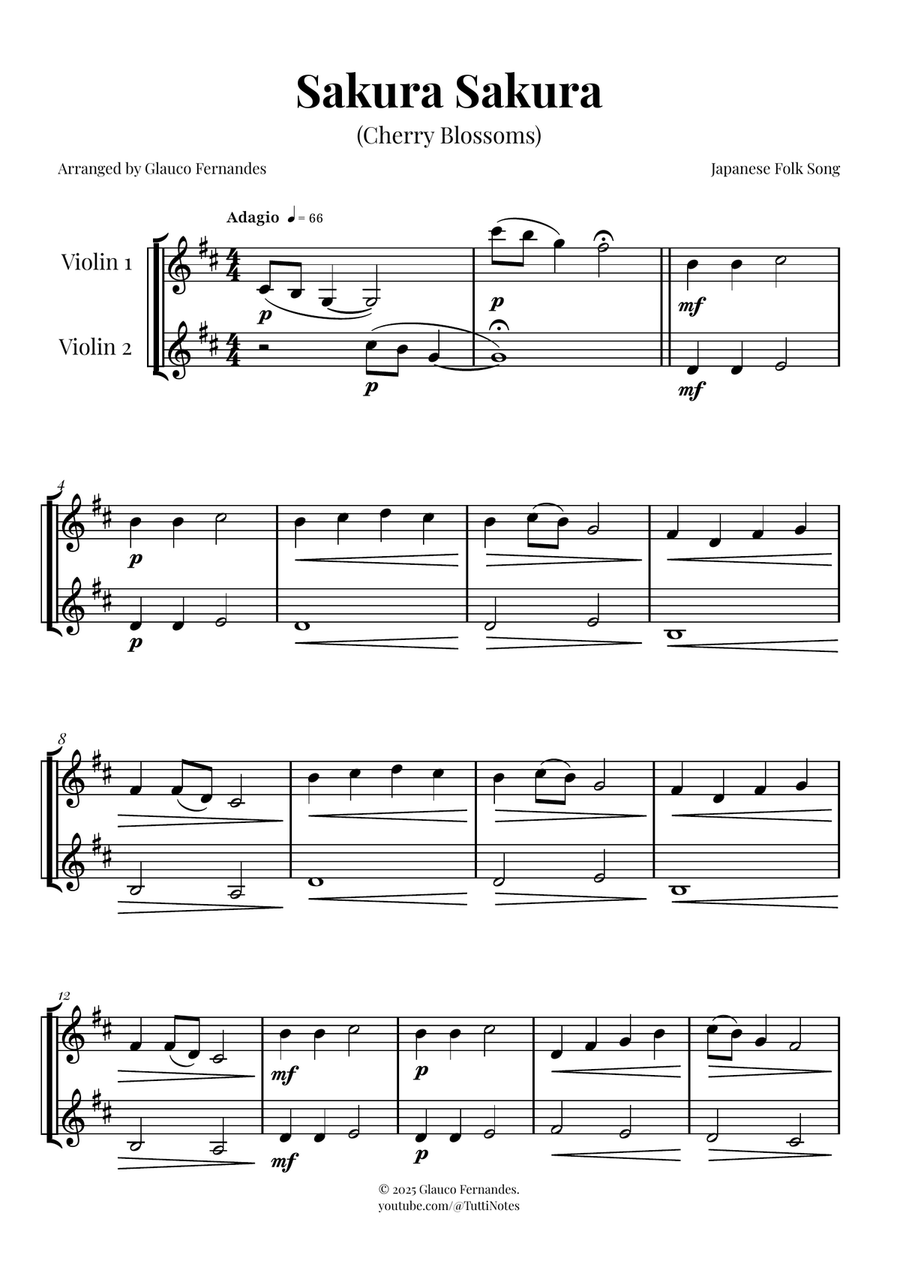 Sakura Sakura (Cherry Blossoms) – BEAUTIFUL DUET String Duet scores gallery preview page 1