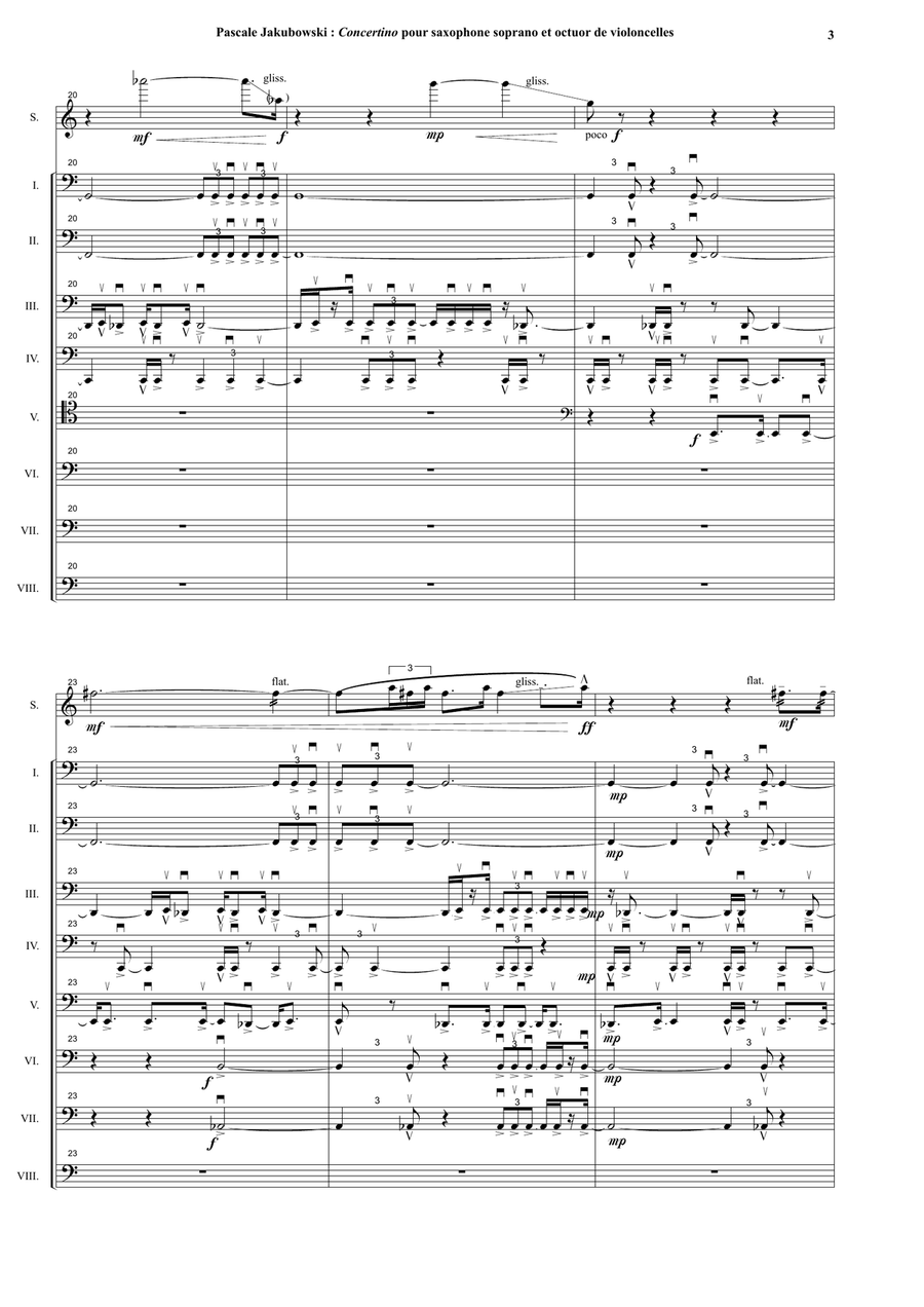 Pascale Jakubowski : Concertino for soprano saxophone and cello octet - Score Only Large Ensemble scores gallery preview page 3