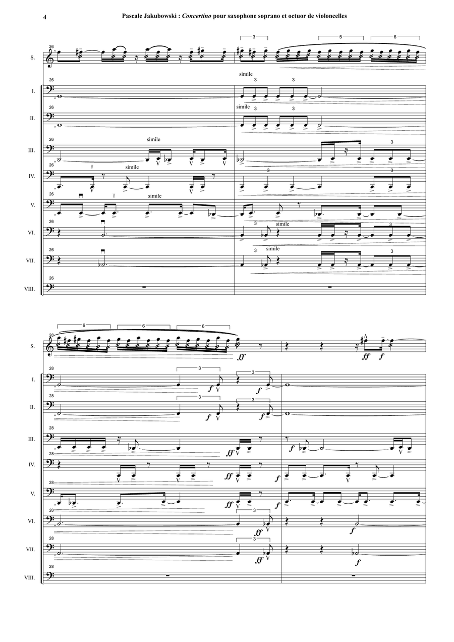 Pascale Jakubowski : Concertino for soprano saxophone and cello octet - Score Only Large Ensemble scores gallery preview page 4