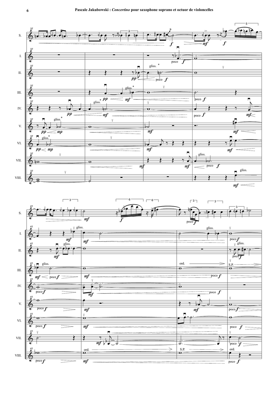 Pascale Jakubowski : Concertino for soprano saxophone and cello octet - Score Only Large Ensemble scores gallery preview page 6