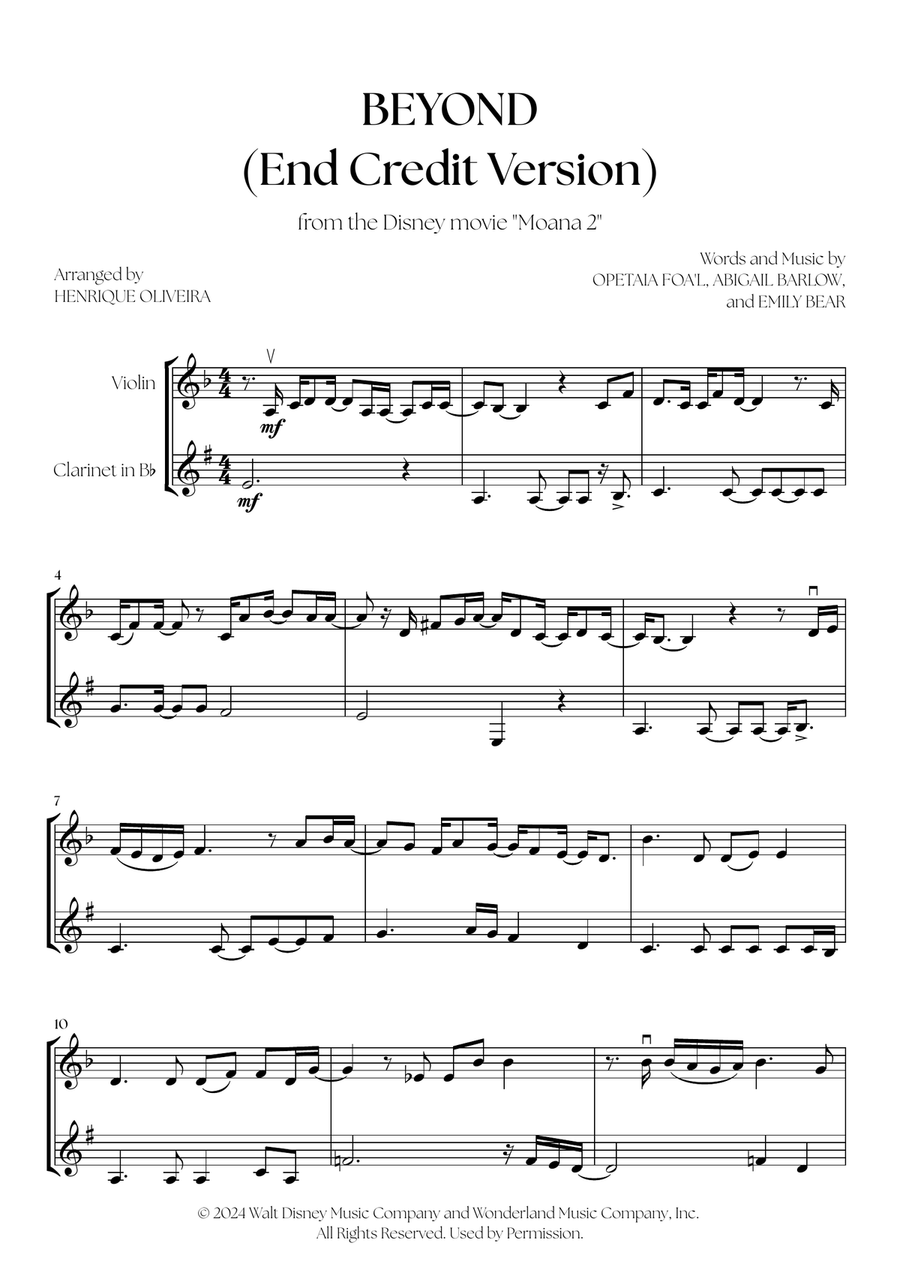 Beyond (End Credit Version) B-Flat Clarinet scores gallery preview page 1