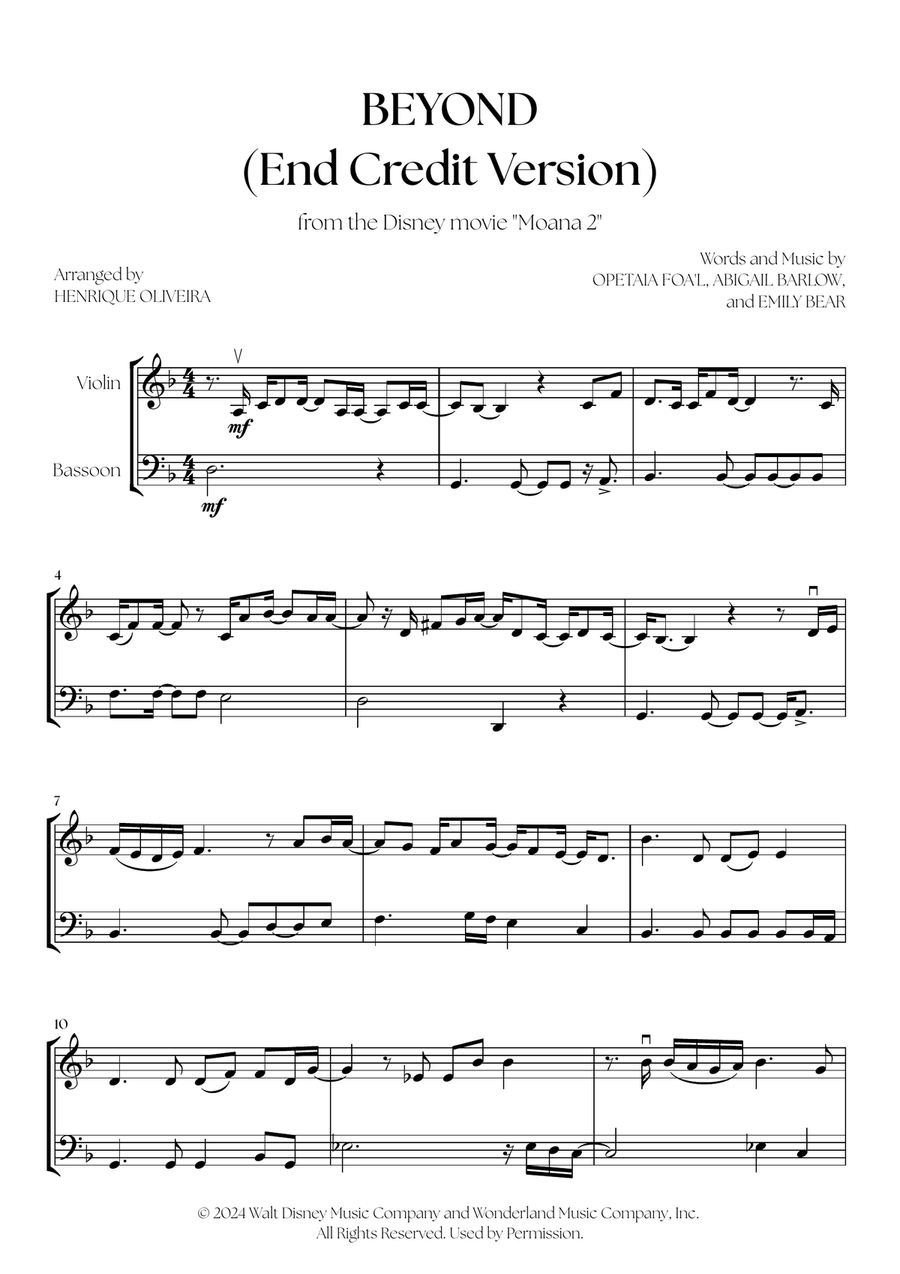 Beyond (End Credit Version) Bassoon scores gallery preview page 1