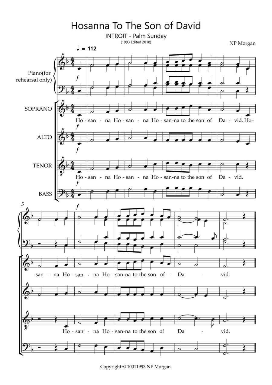 Hosanna To The Son Of David 4-Part scores gallery preview page 1
