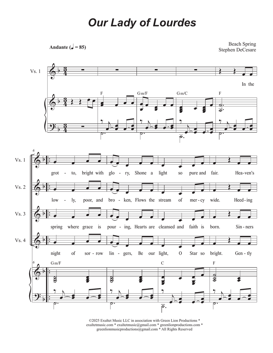Our Lady of Lourdes (Unison choir) Unison Choir scores gallery preview page 1