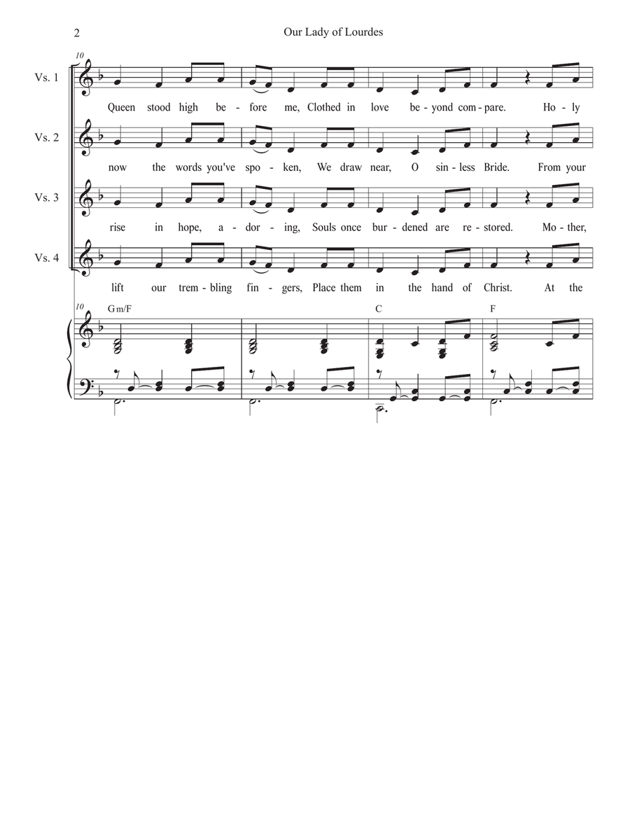 Our Lady of Lourdes (Unison choir) Unison Choir scores gallery preview page 2
