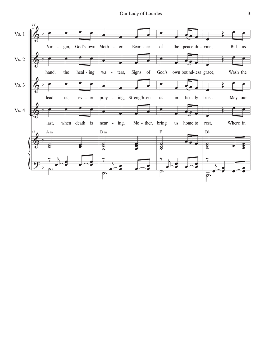 Our Lady of Lourdes (Unison choir) Unison Choir scores gallery preview page 3