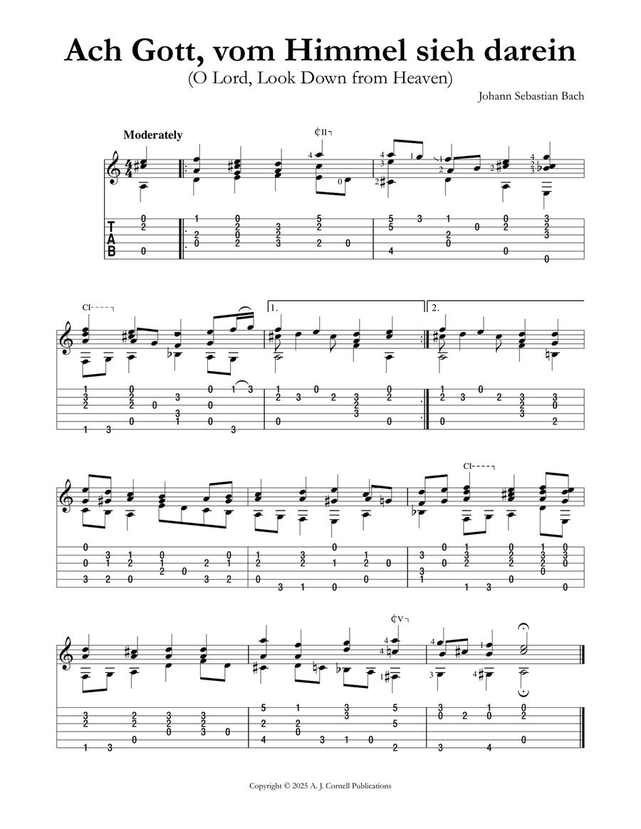 Ach Gott, vom Himmel sieh darein (O Lord, Look Down from Heaven) Classical Guitar scores gallery preview page 1