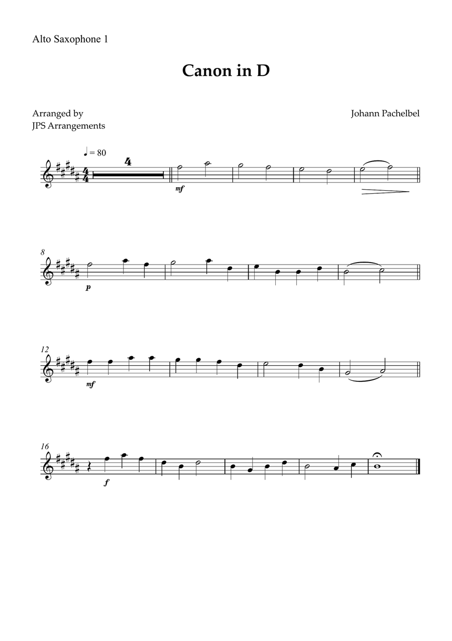 Canon in D for Sax Quintet Saxophone Quintet scores gallery preview page 4