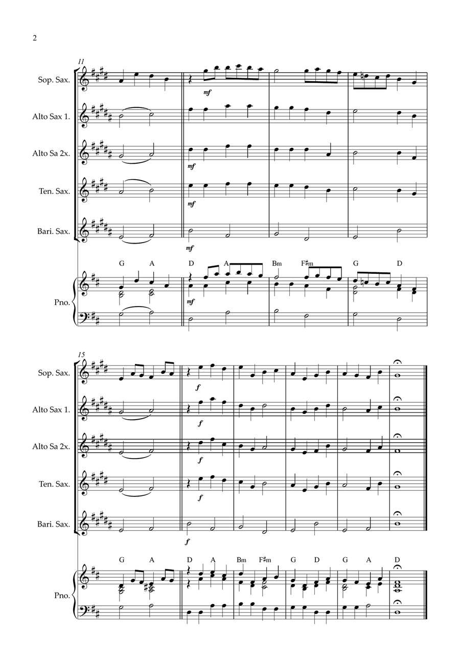 Canon in D for Sax Quintet and piano Saxophone Quintet scores gallery preview page 2