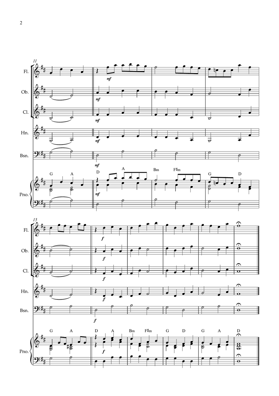 Canon in D for Wind Quintet and piano Woodwind Quintet scores gallery preview page 2