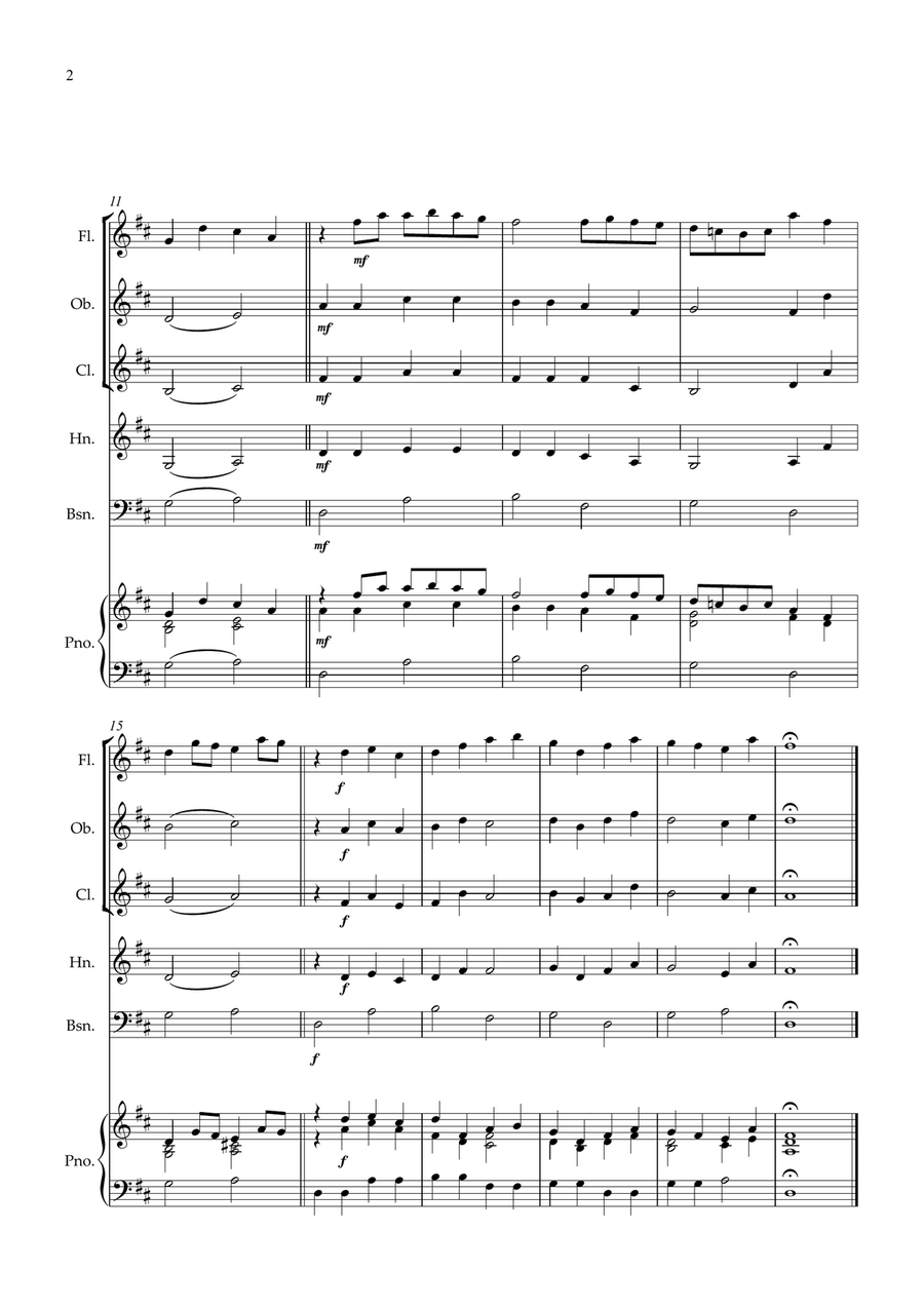 Canon in D for Wind Quintet and piano Woodwind Quintet scores gallery preview page 2