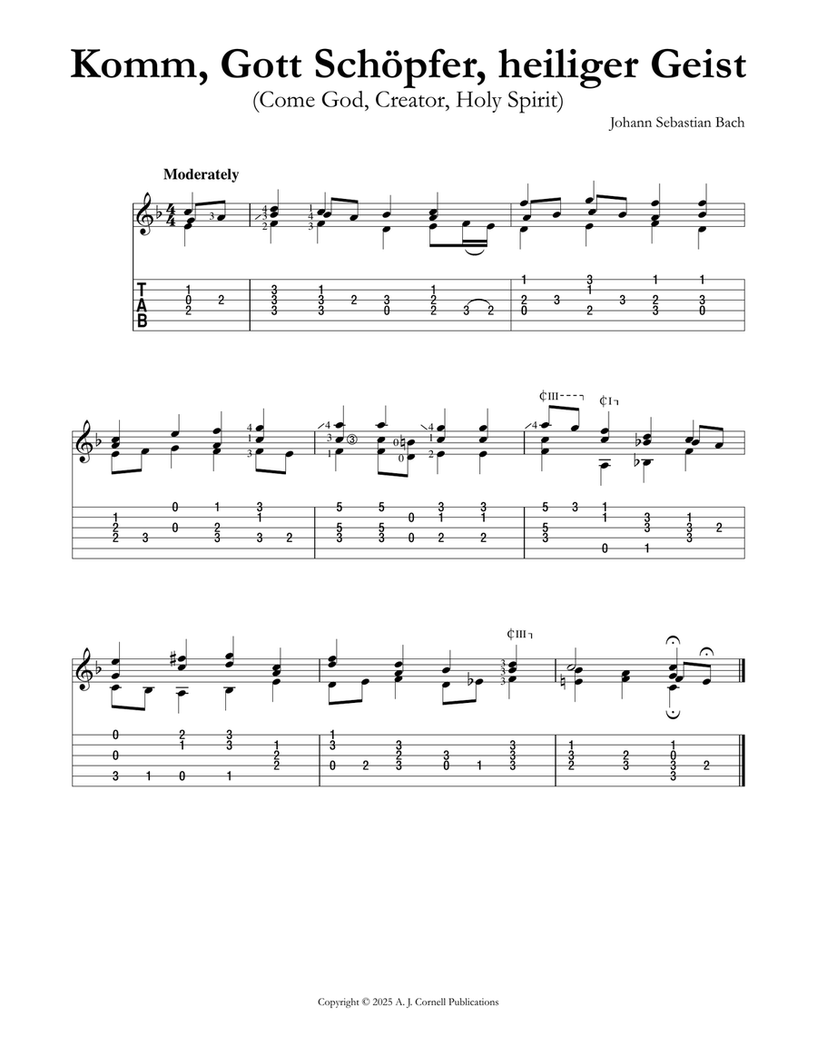 Komm, Gott Schöpfer, heiliger Geist (Come God, Creator, Holy Spirit) Classical Guitar scores gallery preview page 1