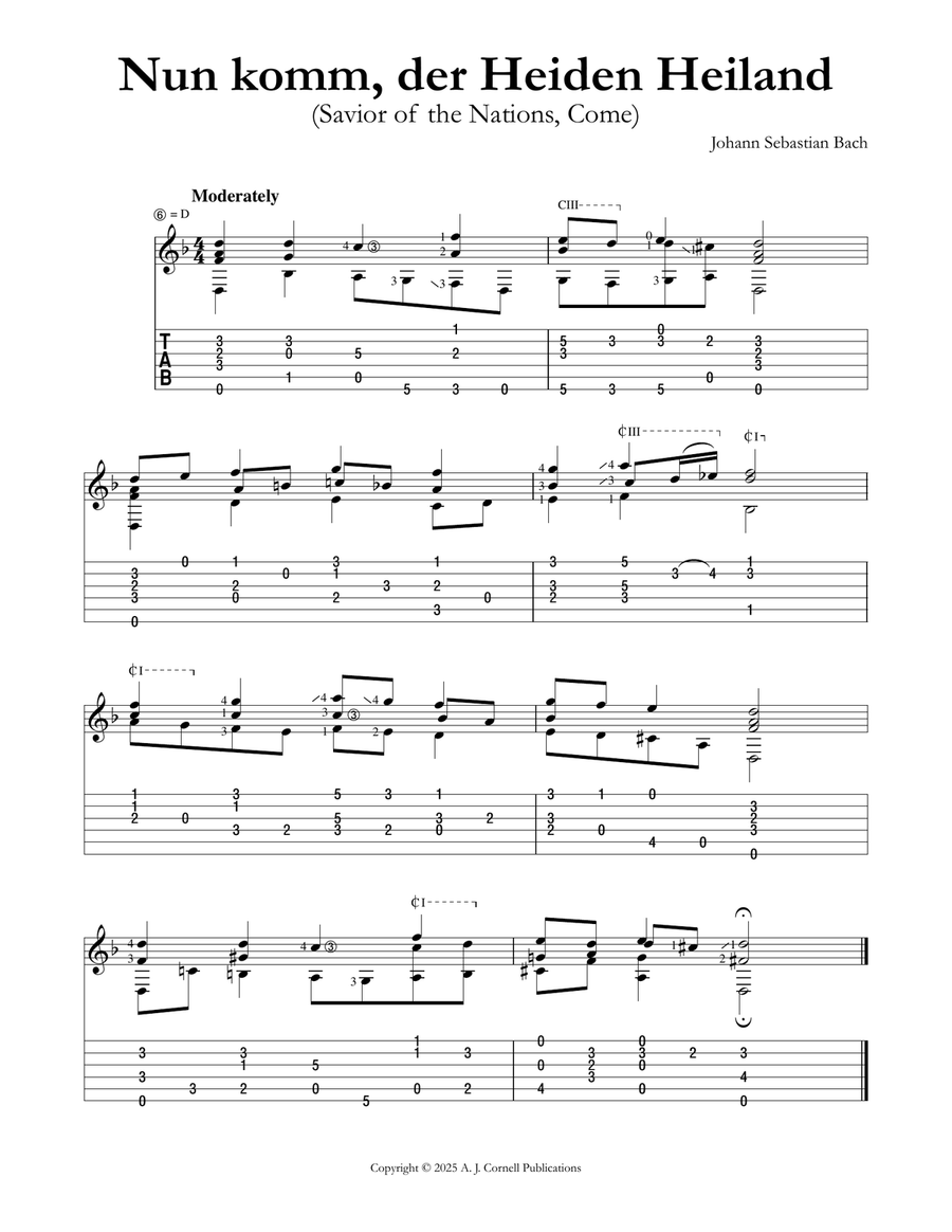 Nun komm, der Heiden Heiland (Savior of the Nations, Come) Classical Guitar scores gallery preview page 1