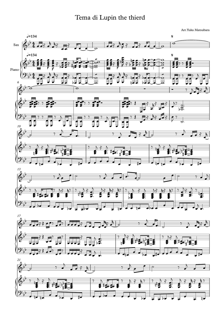 Theme From Lupin The Third '78 Alto Saxophone scores gallery preview page 1