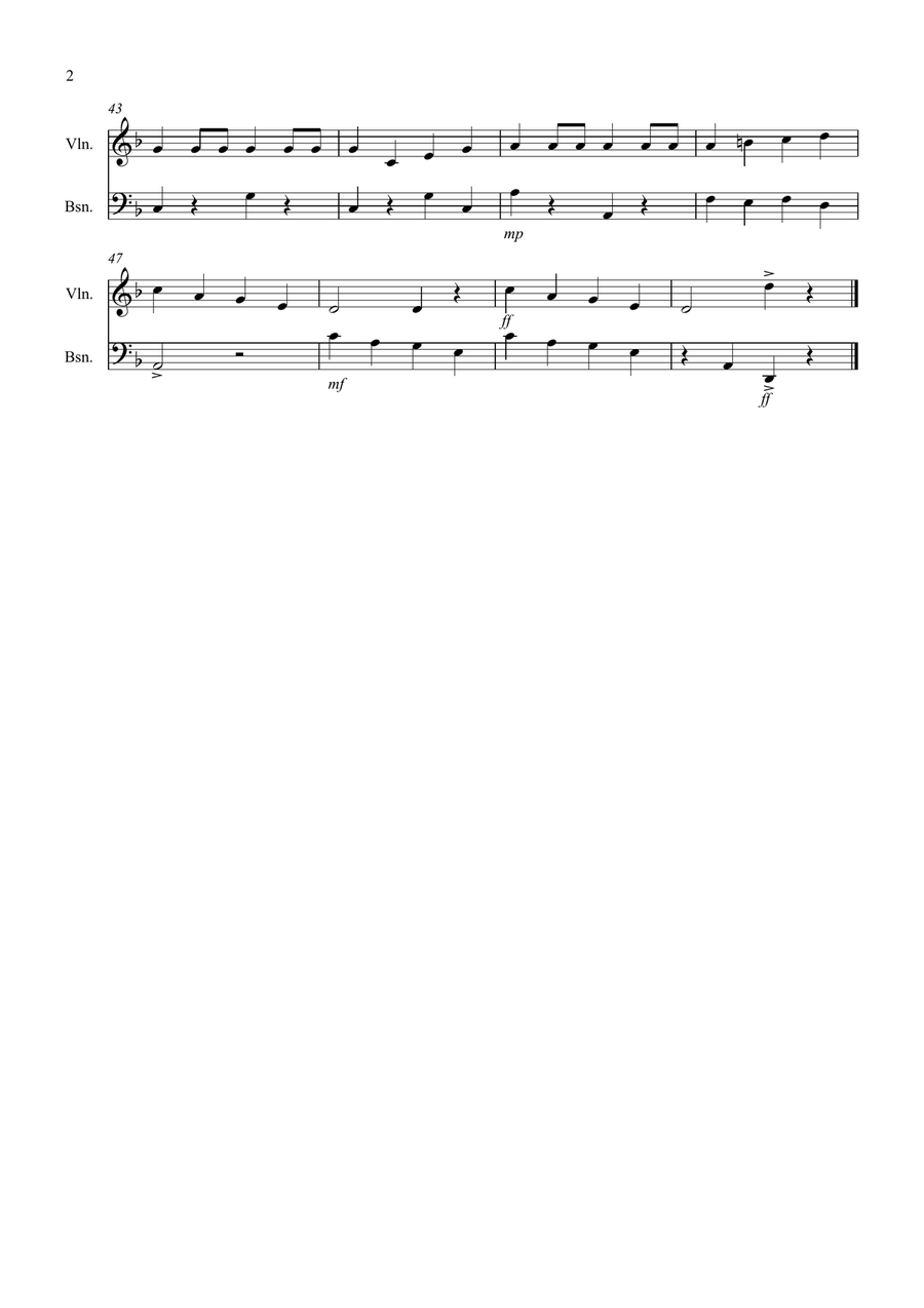 Drunken Sailor for Violin and Bassoon Duet Bassoon scores gallery preview page 2