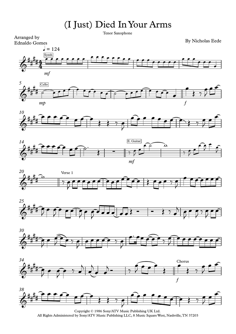 (I Just) Died In Your Arms Tenor Saxophone scores gallery preview page 1