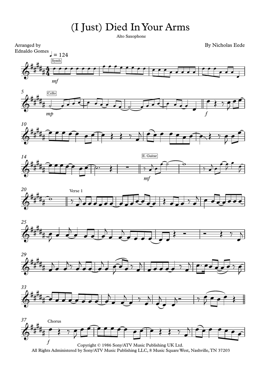 (I Just) Died In Your Arms Alto Saxophone scores gallery preview page 1