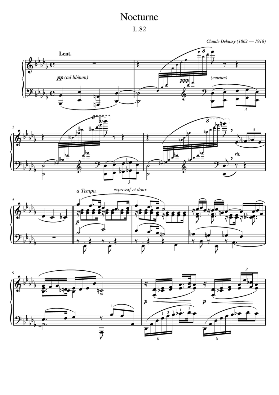 Claude Debussy - Nocturne L.82 - for Piano Solo With Fingered Original Piano Solo scores gallery preview page 1