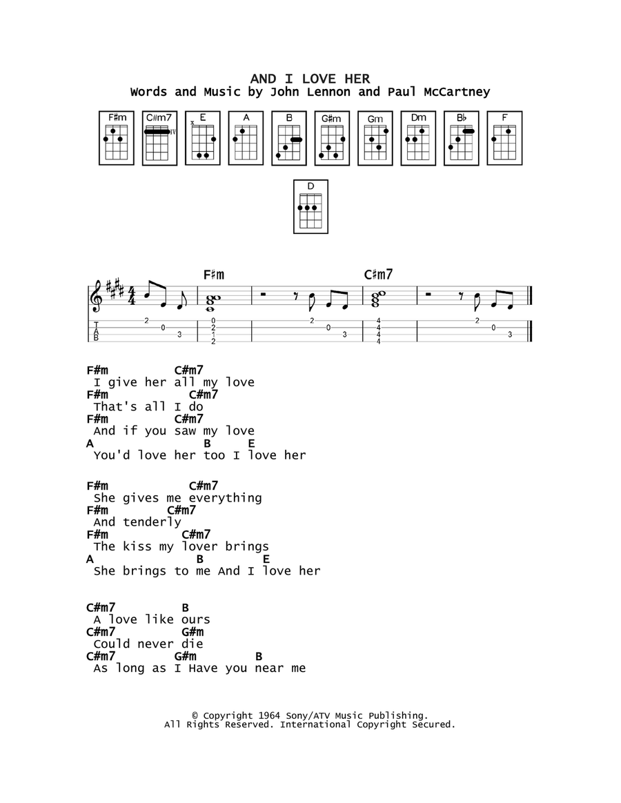 And I Love Her And I Love Her Ukulele scores gallery preview page 1