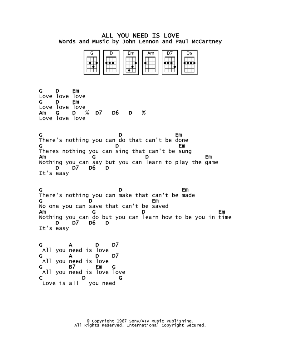 All You Need Is Love All You Need Is Love Ukulele scores gallery preview page 1