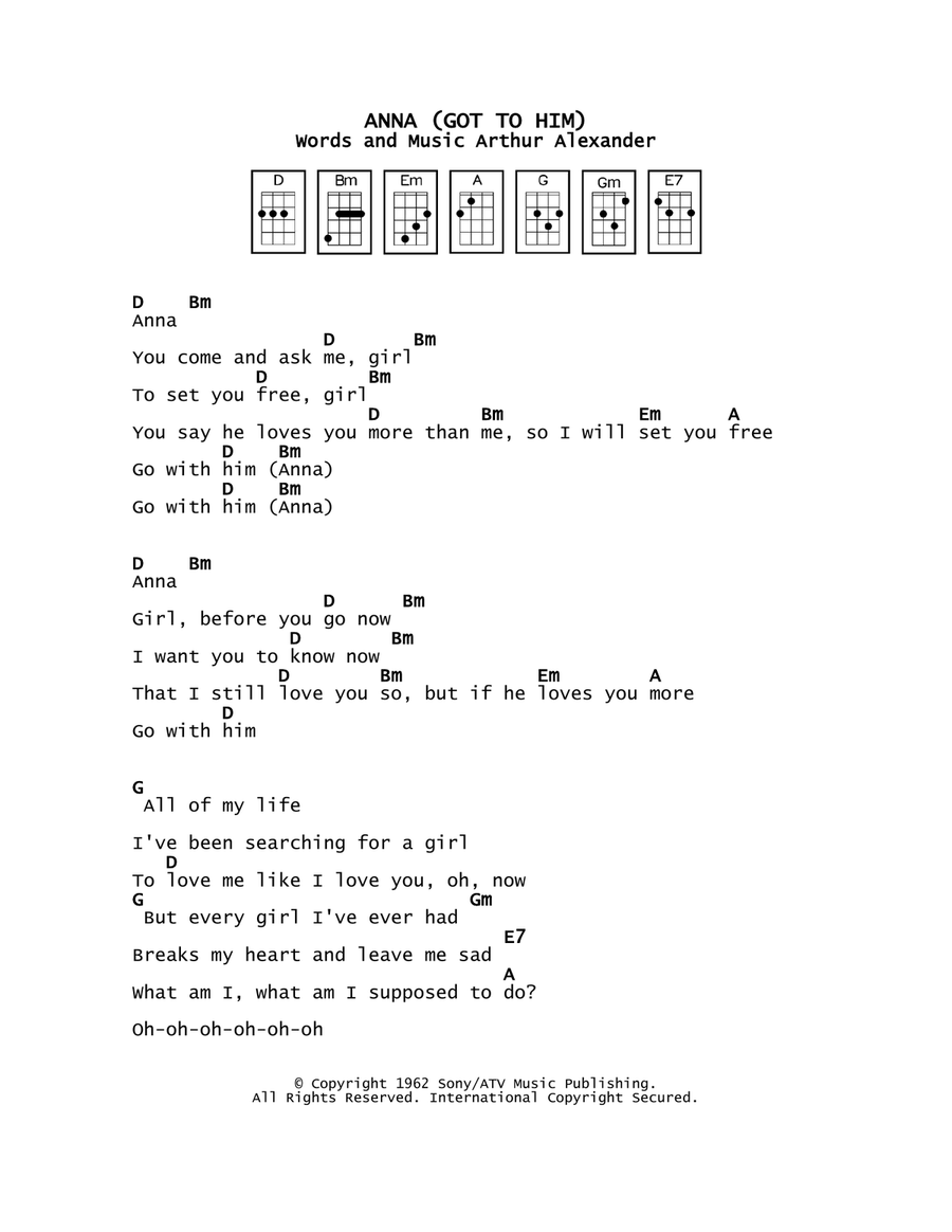 Anna (Go To Him) Anna (Go To Him) Ukulele scores gallery preview page 1