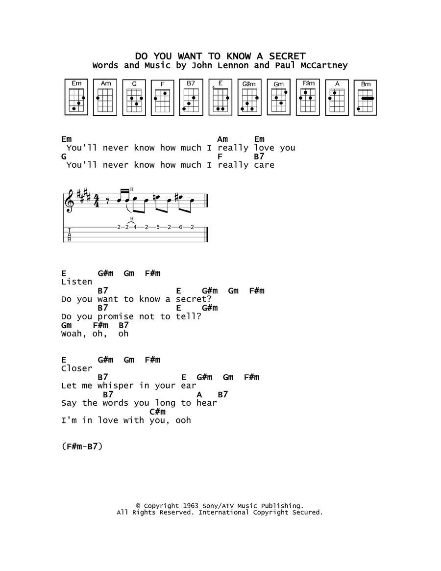 Do You Want To Know A Secret? Ukulele scores gallery preview page 1