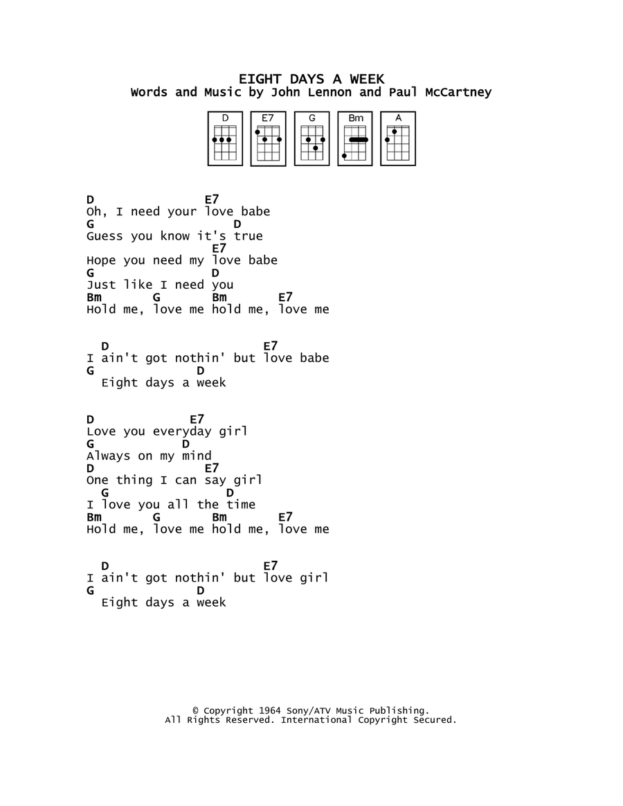 Eight Days A Week Eight Days A Week Ukulele scores gallery preview page 1